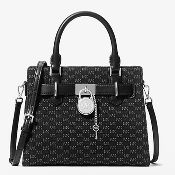 Michael Kors Hamilton Sm Logo Embossed Washed Denim Satchel Crossbody 
Black
NWT - Picture 3 of 16